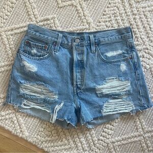 Levi’s 501 Distressed Blue Denim Shorts